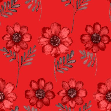 Çiçeklerle suluboya kusursuz desen. Klasik çiçek desenleri. Çiçeksiz desen. Botanik sanatı. Çiçek botanik koleksiyonu. Suluboya botanik tasarımı.