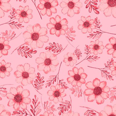 Çiçeklerle suluboya kusursuz desen. Klasik çiçek desenleri. Çiçeksiz desen. Botanik sanatı. Çiçek botanik koleksiyonu. Suluboya botanik tasarımı.