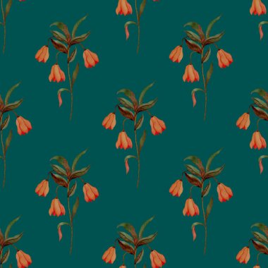 Çiçeklerle suluboya kusursuz desen. Klasik çiçek desenleri. Çiçeksiz desen. Botanik sanatı. Çiçek botanik koleksiyonu. Suluboya botanik tasarımı.