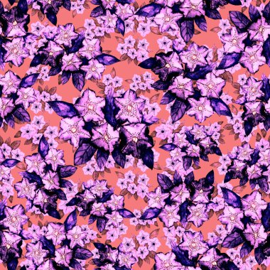 Çiçeklerle suluboya kusursuz desen. Klasik çiçek desenleri. Çiçeksiz desen. Botanik sanatı. Çiçek botanik koleksiyonu. Suluboya botanik tasarımı.