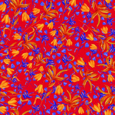 Çiçeklerle suluboya kusursuz desen. Klasik çiçek desenleri. Çiçeksiz desen. Botanik sanatı. Çiçek botanik koleksiyonu. Suluboya botanik tasarımı.