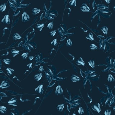 Çiçeklerle suluboya kusursuz desen. Klasik çiçek desenleri. Çiçeksiz desen. Botanik sanatı. Çiçek botanik koleksiyonu. Suluboya botanik tasarımı.