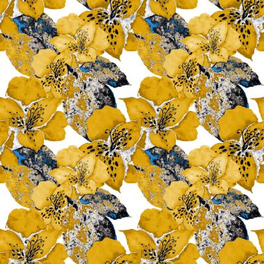 Çiçeklerle suluboya kusursuz desen. Klasik çiçek desenleri. Çiçeksiz desen. Botanik sanatı. Çiçek botanik koleksiyonu. Suluboya botanik tasarımı.