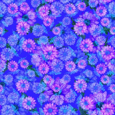 Çiçeklerle suluboya kusursuz desen. Klasik çiçek desenleri. Çiçeksiz desen. Botanik sanatı. Çiçek botanik koleksiyonu. Suluboya botanik tasarımı.