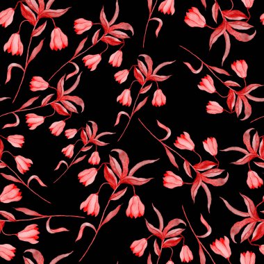 Çiçeklerle suluboya kusursuz desen. Klasik çiçek desenleri. Çiçeksiz desen. Botanik sanatı. Çiçek botanik koleksiyonu. Suluboya botanik tasarımı.