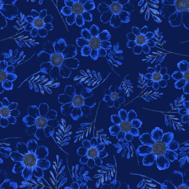 Çiçeklerle suluboya kusursuz desen. Klasik çiçek desenleri. Çiçeksiz desen. Botanik sanatı. Çiçek botanik koleksiyonu. Suluboya botanik tasarımı.