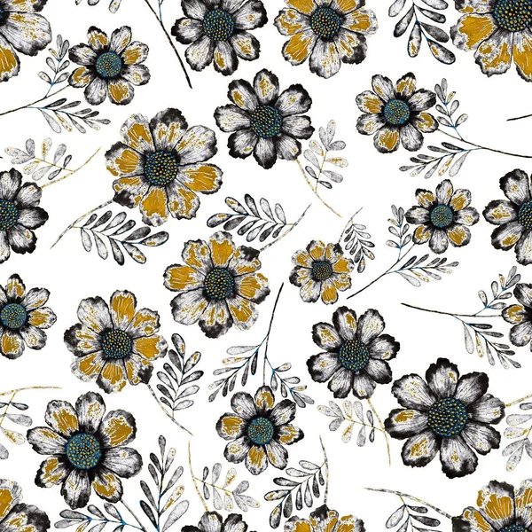 Watercolor seamless pattern with flowers. Vintage floral pattern. Flower seamless pattern. Botanical art. Floral botanical collection. Watercolor botanical design.