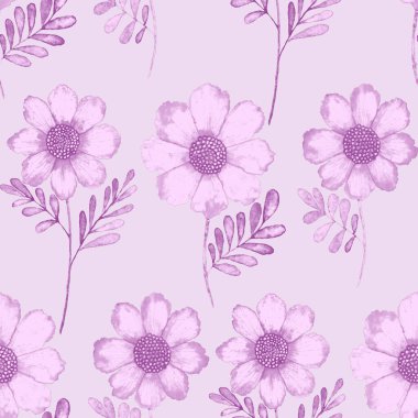 Çiçeklerle suluboya kusursuz desen. Klasik çiçek desenleri. Çiçeksiz desen. Botanik sanatı. Çiçek botanik koleksiyonu. Suluboya botanik tasarımı.