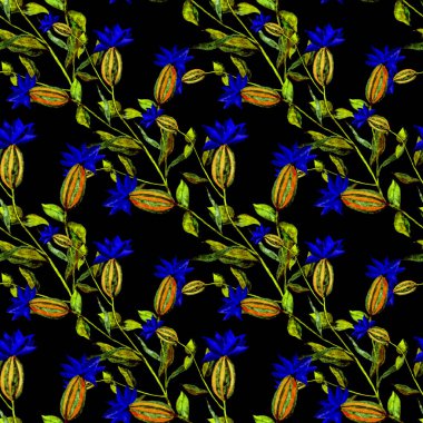 Çiçeklerle suluboya kusursuz desen. Klasik çiçek desenleri. Çiçeksiz desen. Botanik sanatı. Çiçek botanik koleksiyonu. Suluboya botanik tasarımı.