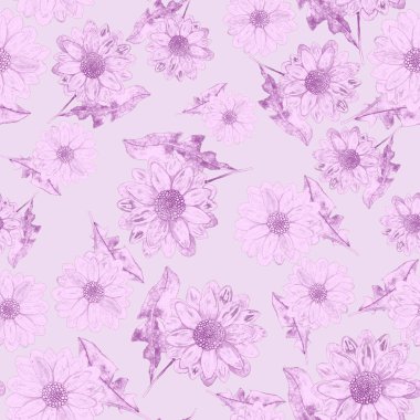 Çiçeklerle suluboya kusursuz desen. Klasik çiçek desenleri. Çiçeksiz desen. Botanik sanatı. Çiçek botanik koleksiyonu. Suluboya botanik tasarımı.