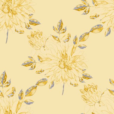 Çiçeklerle suluboya kusursuz desen. Klasik çiçek desenleri. Çiçeksiz desen. Botanik sanatı. Çiçek botanik koleksiyonu. Suluboya botanik tasarımı.