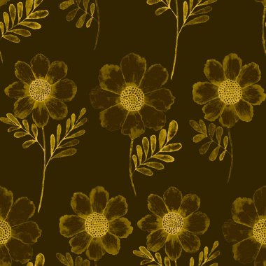 Çiçeklerle suluboya kusursuz desen. Klasik çiçek desenleri. Çiçeksiz desen. Botanik sanatı. Çiçek botanik koleksiyonu. Suluboya botanik tasarımı.