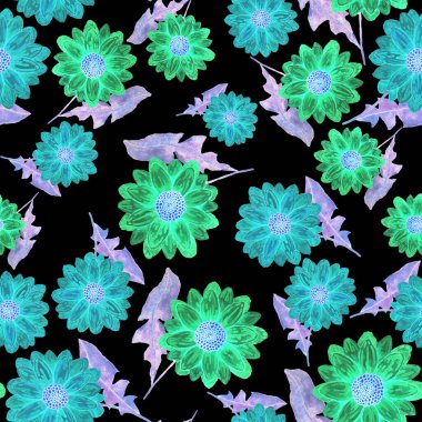 Çiçeklerle suluboya kusursuz desen. Klasik çiçek desenleri. Çiçeksiz desen. Botanik sanatı. Çiçek botanik koleksiyonu. Suluboya botanik tasarımı.