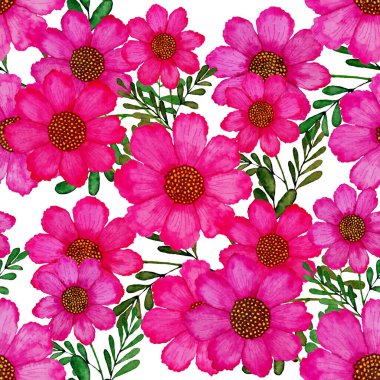 Çiçeklerle suluboya kusursuz desen. Klasik çiçek desenleri. Çiçeksiz desen. Botanik sanatı. Çiçek botanik koleksiyonu. Suluboya botanik tasarımı.