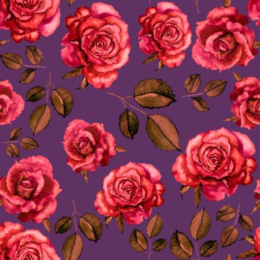 Klasik suluboya gül desenli, her şey için harika bir tasarım. Çiçekli tebrik kartı. Suluboya el yapımı bahar tasarımı.