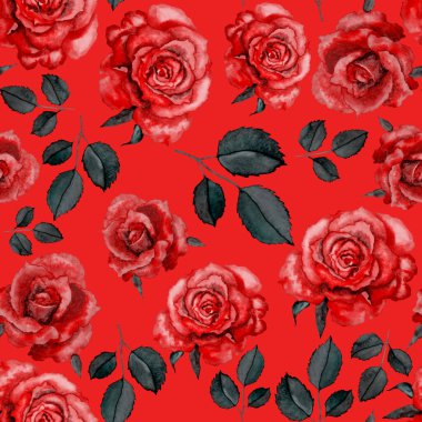 Klasik suluboya gül desenli, her şey için harika bir tasarım. Çiçekli tebrik kartı. Suluboya el yapımı bahar tasarımı.