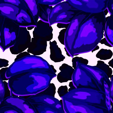 Hayvani dokuda tropik, pürüzsüz bir desen. Orman egzotik yaz baskısı. Yaz tropik yaprakları. Tropik çiçek deseni. Çiçekli tropik illüstrasyon. Vektörsüz desen.