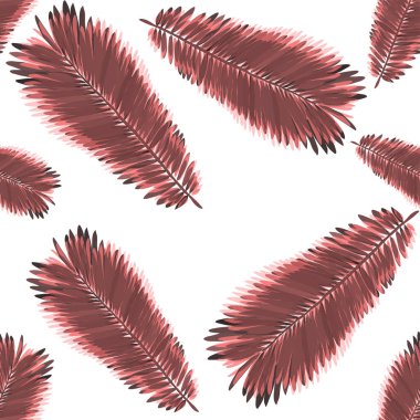 Tropikal desen. Orman egzotik yaz baskısı. Yaz tropik yaprakları. Tropik çiçek deseni. Çiçekli tropik illüstrasyon. Vektör kusursuz desen. Tropikal yapraklı güzel baskı.