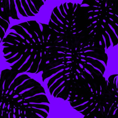 Tropik yapraklar ve çiçeklerle suluboya kusursuz desen. Elle çizilmiş egzotik bitkilerle çok güzel bir iz. Mayo botanik tasarımı. Vektör. Antika egzotik baskı.