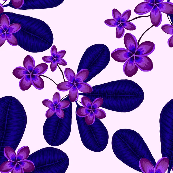 热带叶和花的水彩斑斓无缝图案 美丽的合金印花手绘异国情调植物 泳衣的植物设计 老式异国情调印刷品 — 图库矢量图片