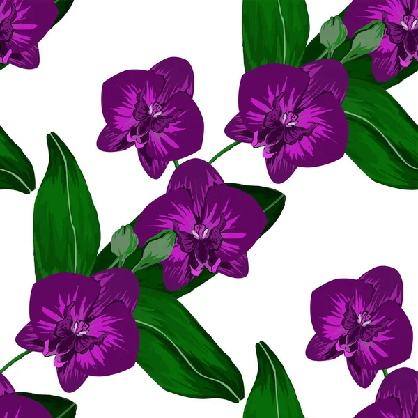 Akvarel Bezešvný Vzor Tropickými Listy Květinami Krásný Allover Tisk Ručně — Stockový vektor
