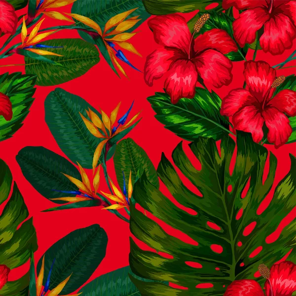 Aquarelle Motif Sans Couture Avec Des Feuilles Tropicales Des Fleurs — Image vectorielle