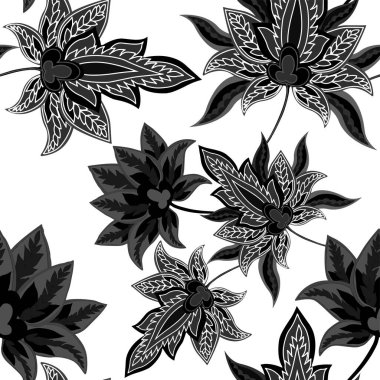 Doğulu dürtüler. Güzel etnik çiçekler ve desenli kusursuz bir desen. Çiçek süsleme. Geleneksel şal deseni. Tekstil tasarım dokusu. Kabilesel etnik klasik dikişsiz model..