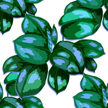 Tropikal desen. Orman egzotik yaz baskısı. Yaz tropik yaprakları. Tropik çiçek deseni. Çiçekli tropik illüstrasyon. Vektör kusursuz desen. Tropikal yapraklı güzel baskı.