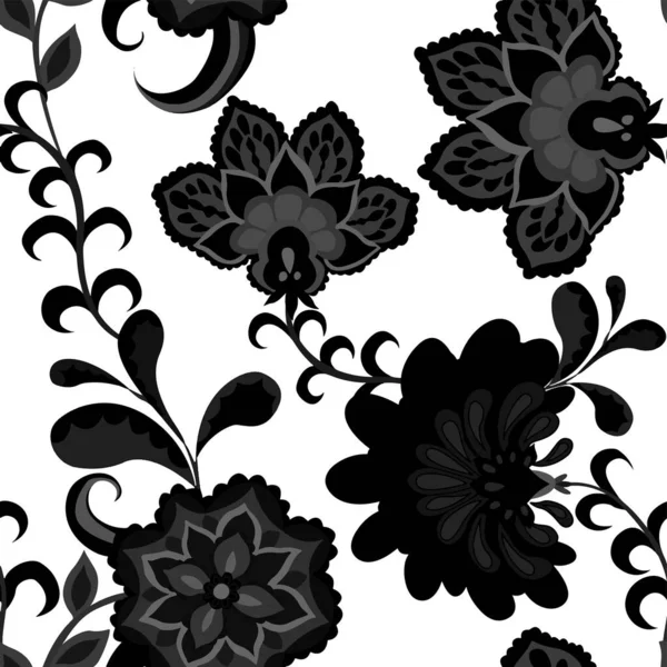 Creative Seamless Pattern Flowers Leaves Ethnic Style Floral Decoration Traditional — Stock Vector