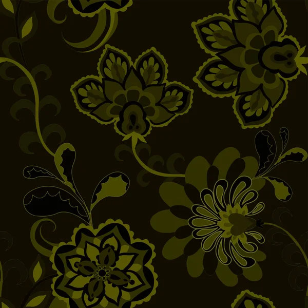花や葉がエスニックスタイルでシームレスなパターンを作成します 花飾り 伝統的なペイズリー模様 テキスタイルデザインのテクスチャ 部族の民族ヴィンテージシームレスパターン — ストックベクタ