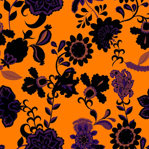 Patrón Creativo Sin Costuras Con Flores Hojas Estilo Étnico Decoración — Vector de stock