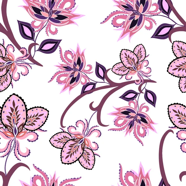 Orientalische Motive Nahtloses Muster Mit Schönen Ethnischen Blumen Und Paisley — Stockvektor
