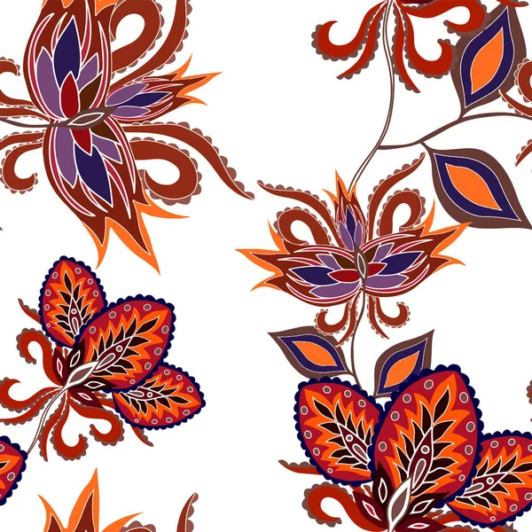 Motivos Orientales Patrón Sin Costuras Con Hermosas Flores Étnicas Paisley — Vector de stock