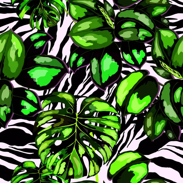 Tropisches Nahtloses Muster Auf Animalischer Textur Dschungel Exotischen Sommer Print — Stockvektor