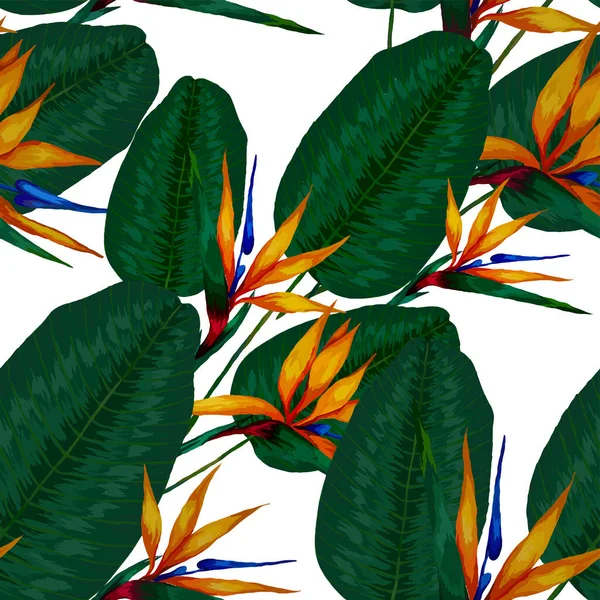 Aquarelle Motif Sans Couture Avec Des Feuilles Tropicales Des Fleurs — Image vectorielle