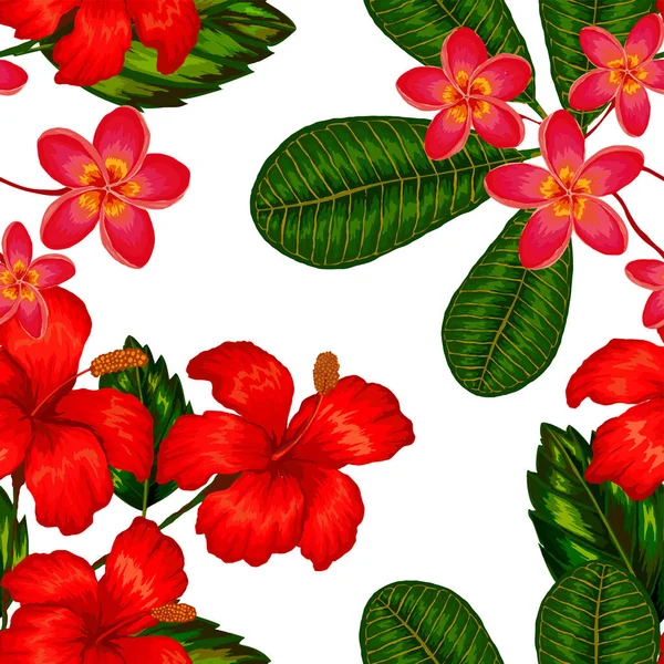 Padrão Sem Costura Aquarela Com Folhas Flores Tropicais Bela Impressão —  Vetores de Stock