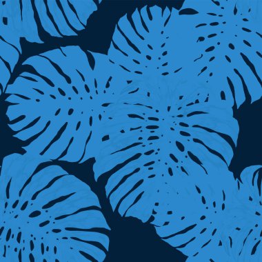 Tropik yapraklar ve çiçeklerle suluboya kusursuz desen. Elle çizilmiş egzotik bitkilerle çok güzel bir iz. Mayo botanik tasarımı. Vektör. Antika egzotik baskı.