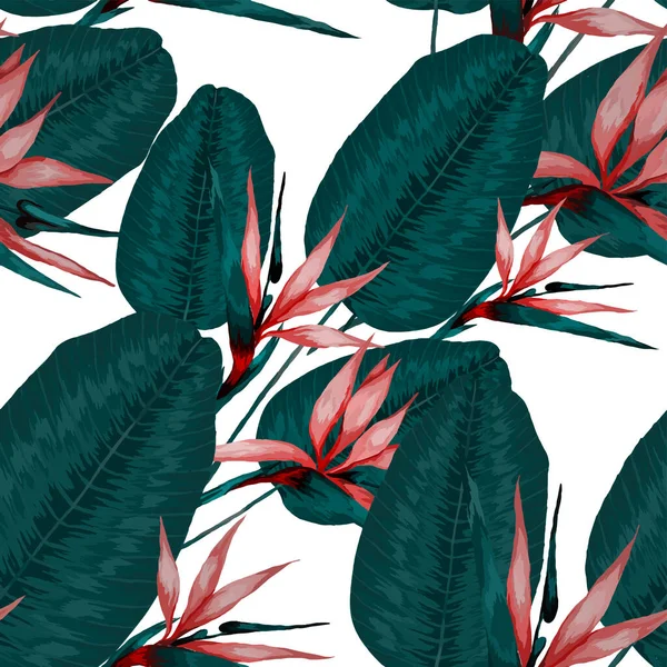 Aquarelle Motif Sans Couture Avec Des Feuilles Tropicales Des Fleurs — Image vectorielle