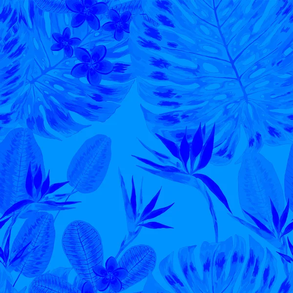 Aquarell Nahtloses Muster Mit Tropischen Blättern Und Blüten Schöner Allover — Stockvektor
