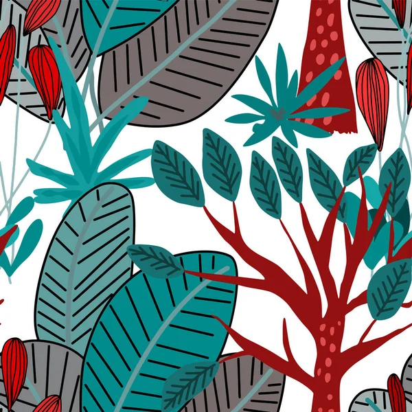 Motif Créatif Sans Couture Avec Forêt Dessin Animé Impression Estivale — Image vectorielle