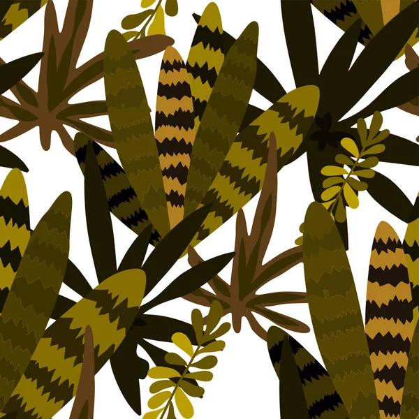 Kreativní Bezproblémový Vzor Kresleným Lesem Světlý Letní Tisk Tropickými Listy — Stockový vektor