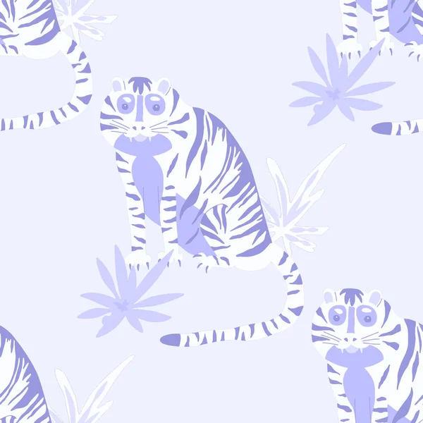 Творчий Безшовний Візерунок Тигром Тропічному Лісі Яскравий Літній Друк Будь — стоковий вектор