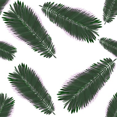 Tropikal desen. Orman egzotik yaz baskısı. Yaz tropik yaprakları. Tropik çiçek deseni. Çiçekli tropik illüstrasyon. Vektör kusursuz desen. Tropikal yapraklı güzel baskı.