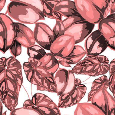 Tropikal desen. Orman egzotik yaz baskısı. Yaz tropik yaprakları. Tropik çiçek deseni. Çiçekli tropik illüstrasyon. Vektör kusursuz desen. Tropikal yapraklı güzel baskı.