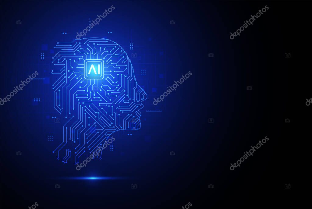 Artificial intelligence circuit line style. Machine learning design. Smart network digital technology. AI. Vector illustration