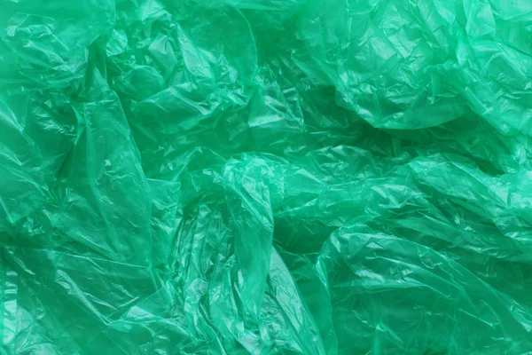 Green Crumpled Plastic Bag Texture Background Waste Recycle Concept Polyethylene — Stock Photo, Image