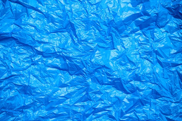 Blå Skrynklig Plastpåse Textur Bakgrund Avfalls Återvinnings Konceptet Polyeten Klara — Stockfoto