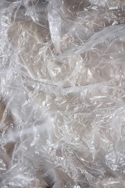 透明塑料袋纹理背景 废物回收概念 碎聚乙烯和玻璃纸 — 图库照片