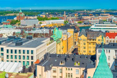 Helsinki, Finlandiya 'nın havadan Panoraması. Güneşli bir yaz gününde Cityscape