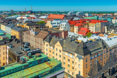 Helsinki 'nin eski şehir merkezinin panoramik manzarası. 